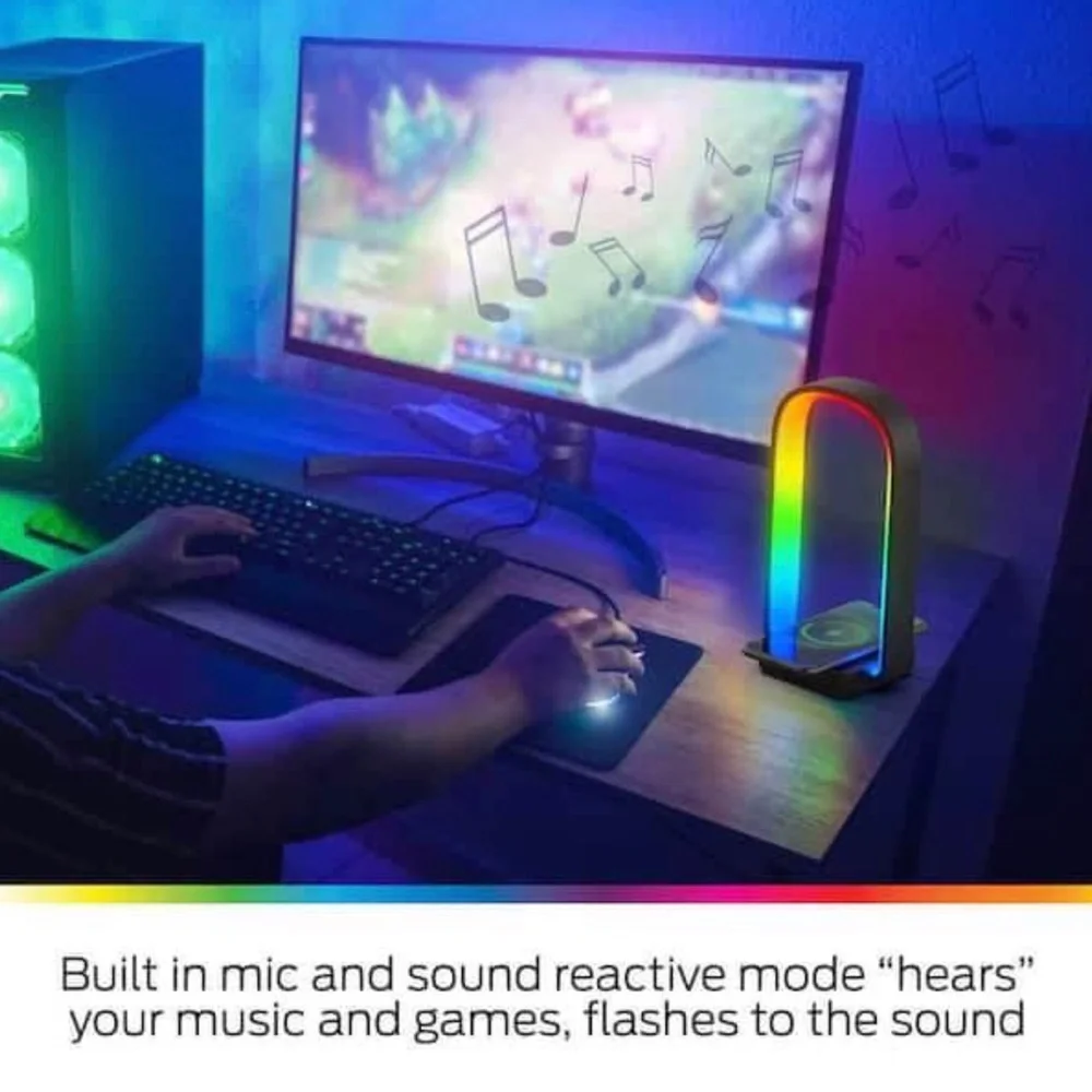 3-In-1 Sound Reactive Multi-Color Arc LED Lamp/Headphone/2 Charging Options - Picture 5 of 5
